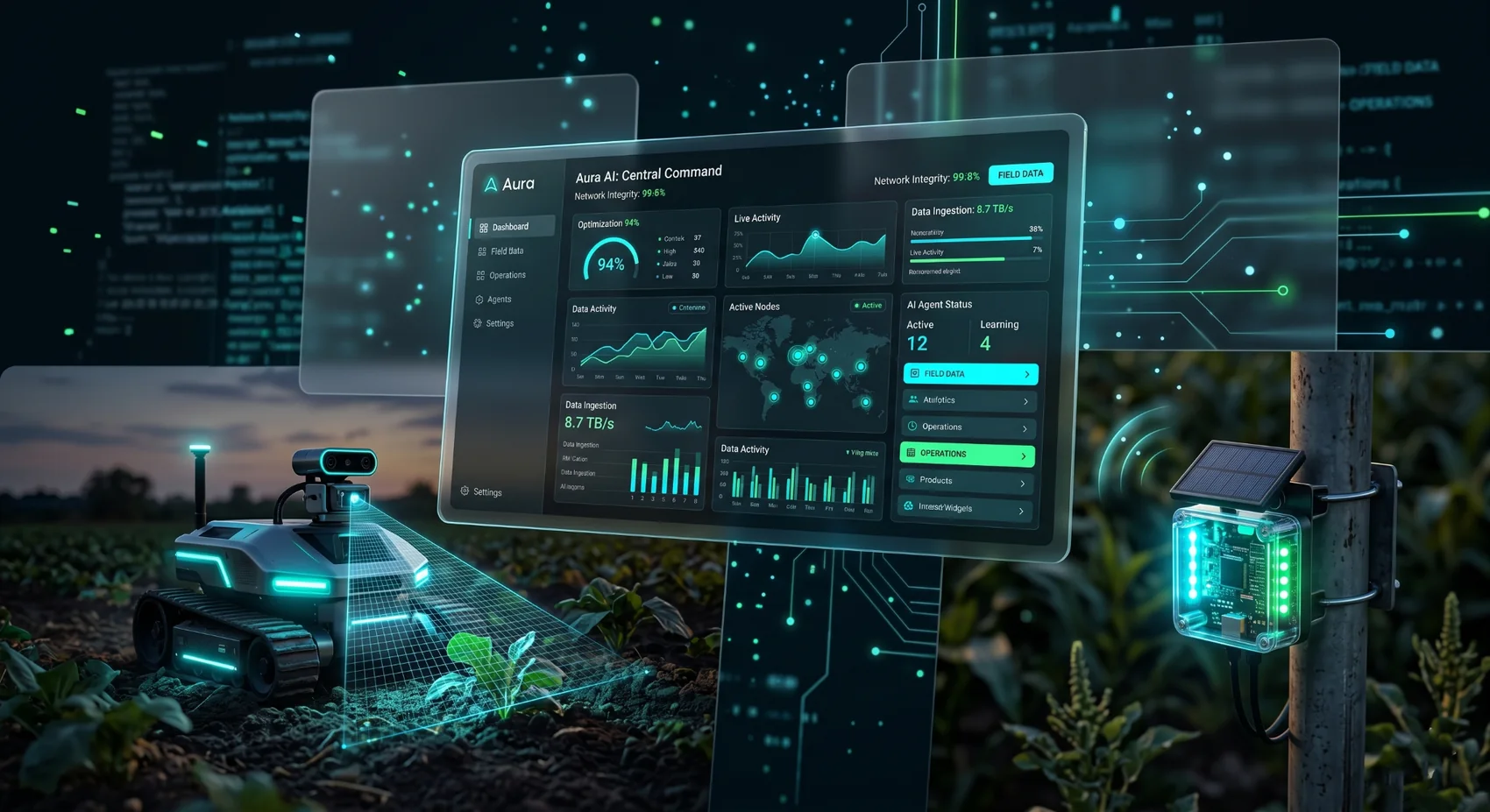 AgriSWARM robot, sensor node and AI dashboard ecosystem