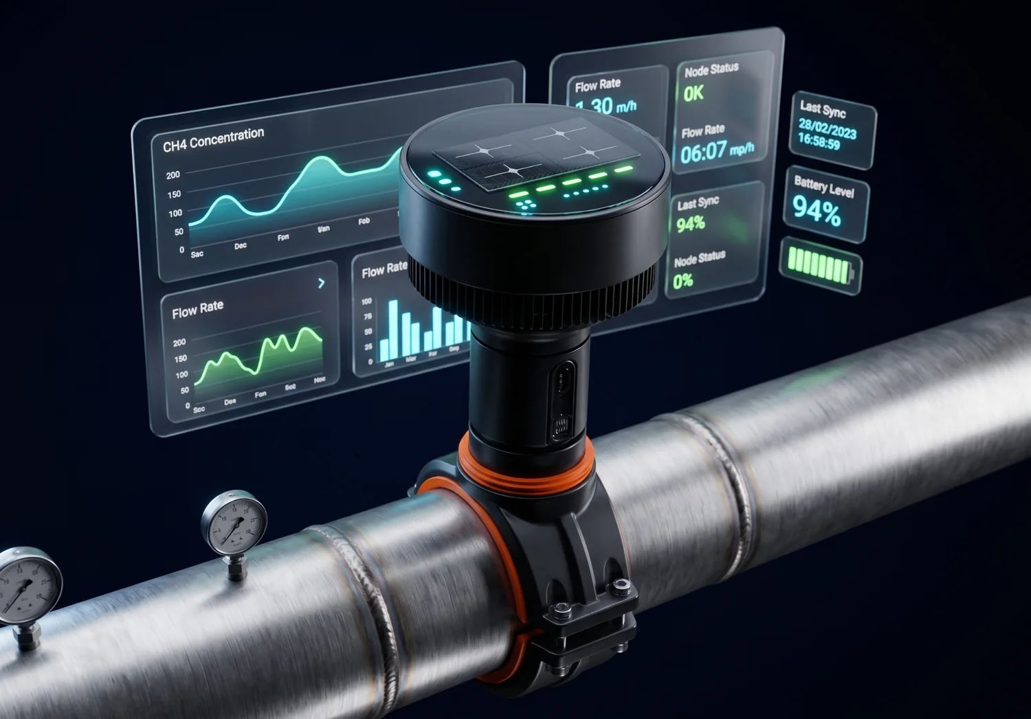 Biogas flow meter module with dashboard analytics